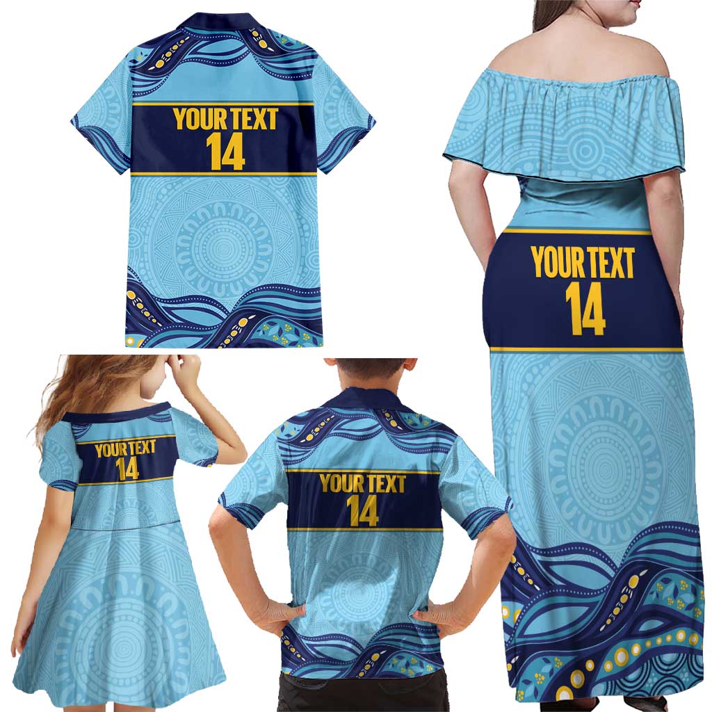 Toowoomba Rugby Custom Family Matching Off Shoulder Maxi Dress and Hawaiian Shirt Go Clydesdales Aboriginal Art - Aussie Hoodie