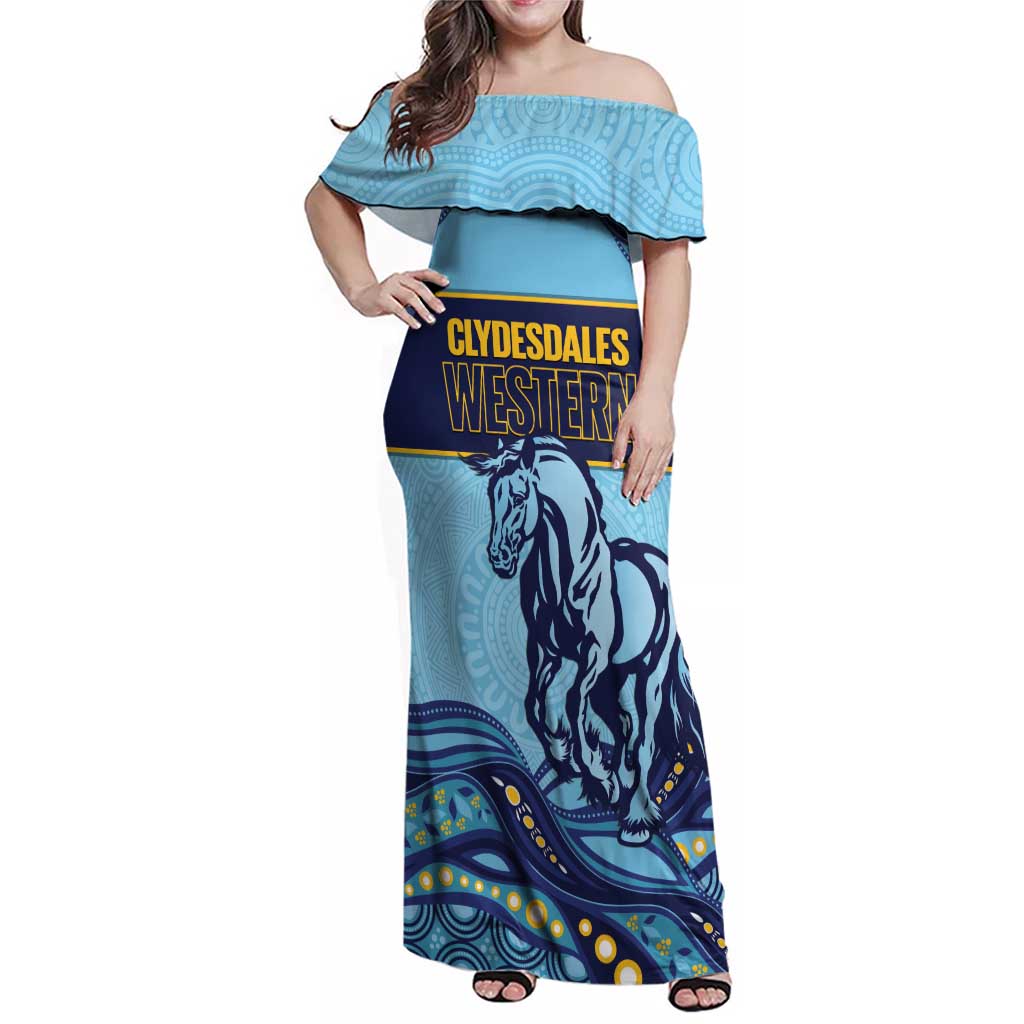 Toowoomba Rugby Custom Family Matching Off Shoulder Maxi Dress and Hawaiian Shirt Go Clydesdales Aboriginal Art - Aussie Hoodie