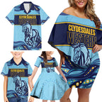 Toowoomba Rugby Custom Family Matching Off Shoulder Short Dress and Hawaiian Shirt Go Clydesdales Aboriginal Art - Aussie Hoodie