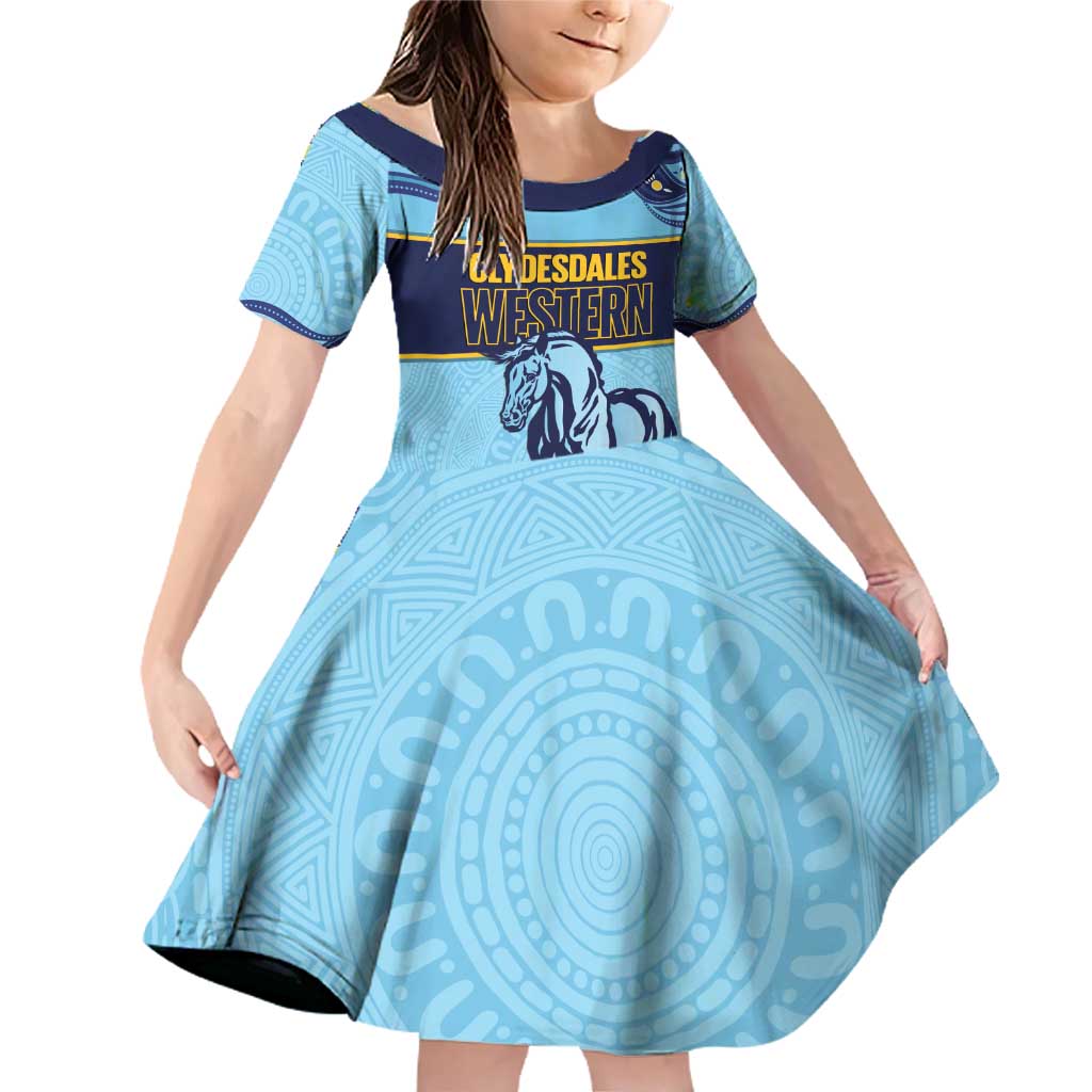 Toowoomba Rugby Custom Family Matching Off Shoulder Short Dress and Hawaiian Shirt Go Clydesdales Aboriginal Art - Aussie Hoodie