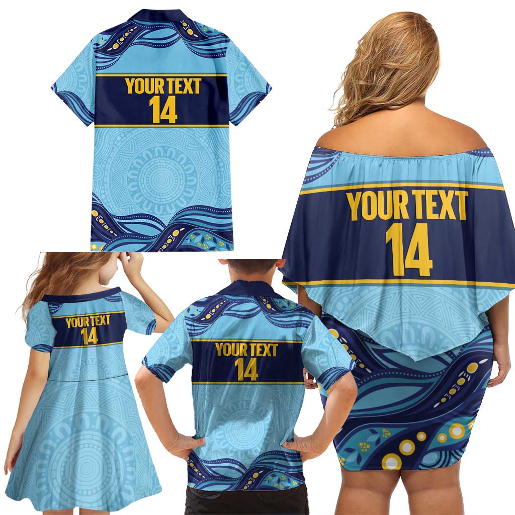 Toowoomba Rugby Custom Family Matching Off Shoulder Short Dress and Hawaiian Shirt Go Clydesdales Aboriginal Art - Aussie Hoodie