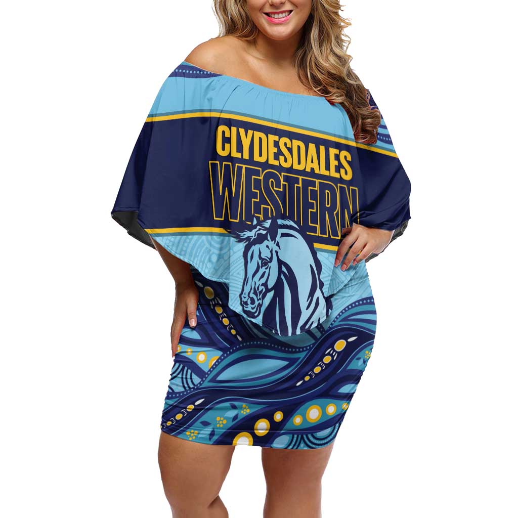 Toowoomba Rugby Custom Family Matching Off Shoulder Short Dress and Hawaiian Shirt Go Clydesdales Aboriginal Art - Aussie Hoodie