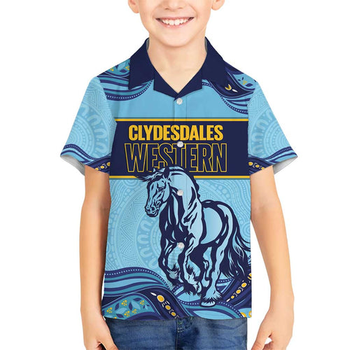 Toowoomba Rugby Custom Family Matching Off Shoulder Short Dress and Hawaiian Shirt Go Clydesdales Aboriginal Art - Aussie Hoodie