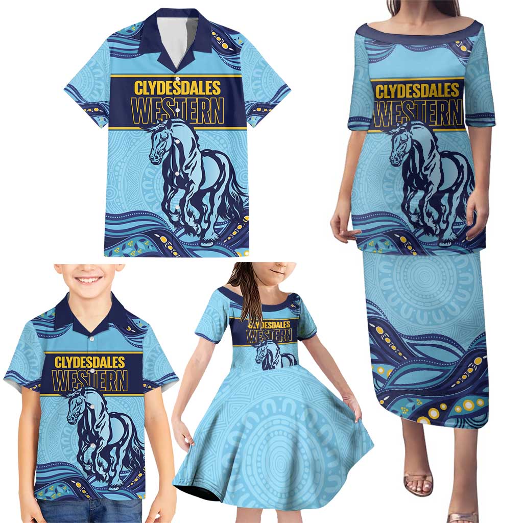 Toowoomba Rugby Custom Family Matching Puletasi and Hawaiian Shirt Go Clydesdales Aboriginal Art - Aussie Hoodie