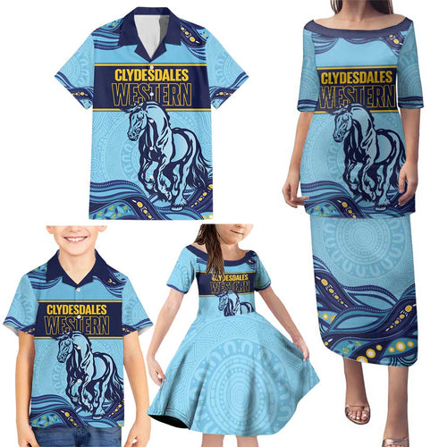 Toowoomba Rugby Custom Family Matching Puletasi and Hawaiian Shirt Go Clydesdales Aboriginal Art - Aussie Hoodie