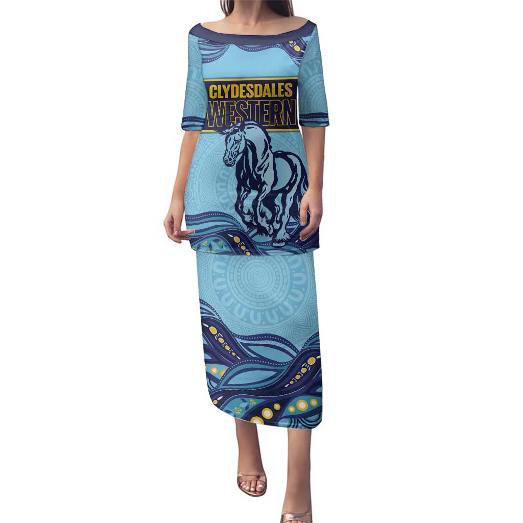 Toowoomba Rugby Custom Family Matching Puletasi and Hawaiian Shirt Go Clydesdales Aboriginal Art - Aussie Hoodie