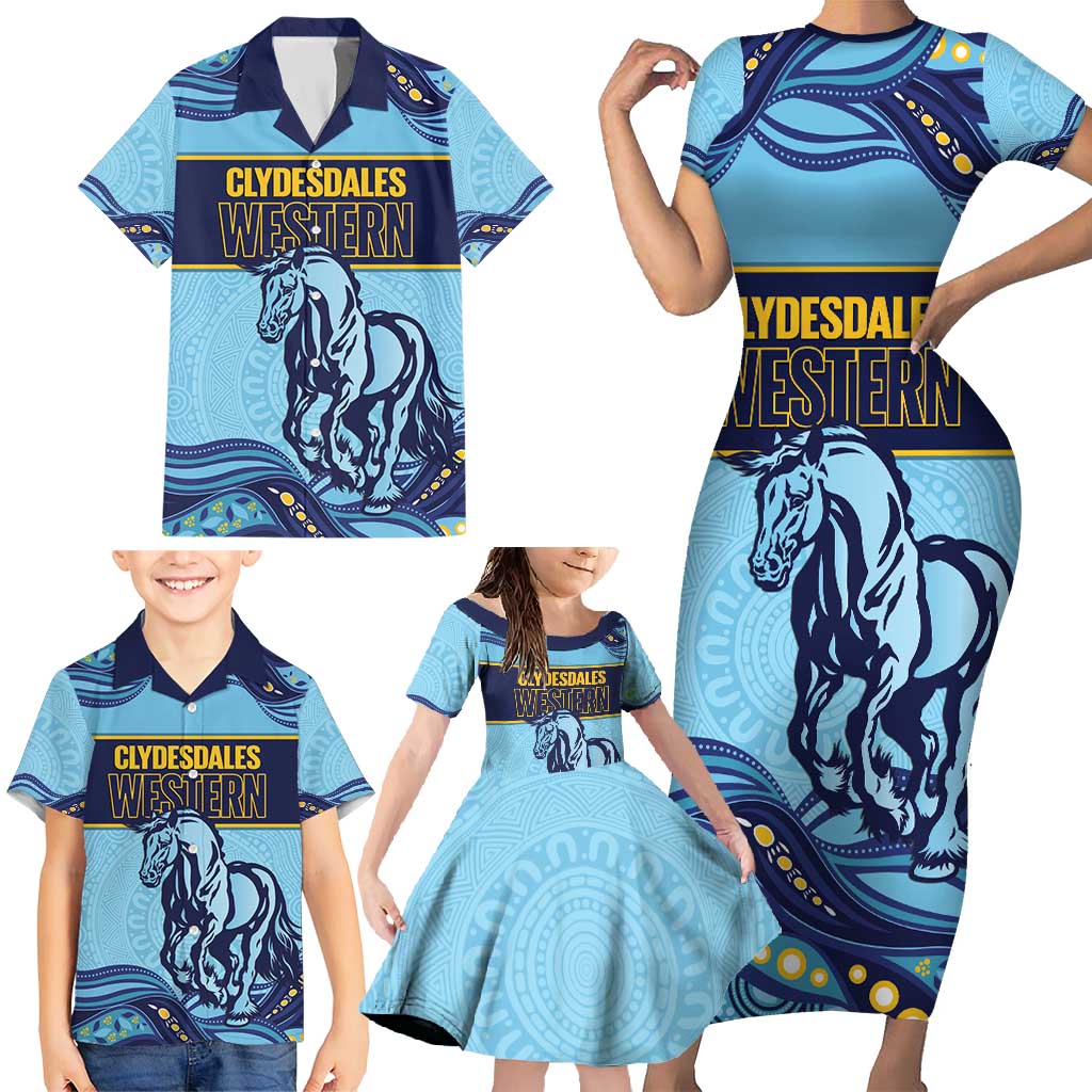Toowoomba Rugby Custom Family Matching Short Sleeve Bodycon Dress and Hawaiian Shirt Go Clydesdales Aboriginal Art - Aussie Hoodie
