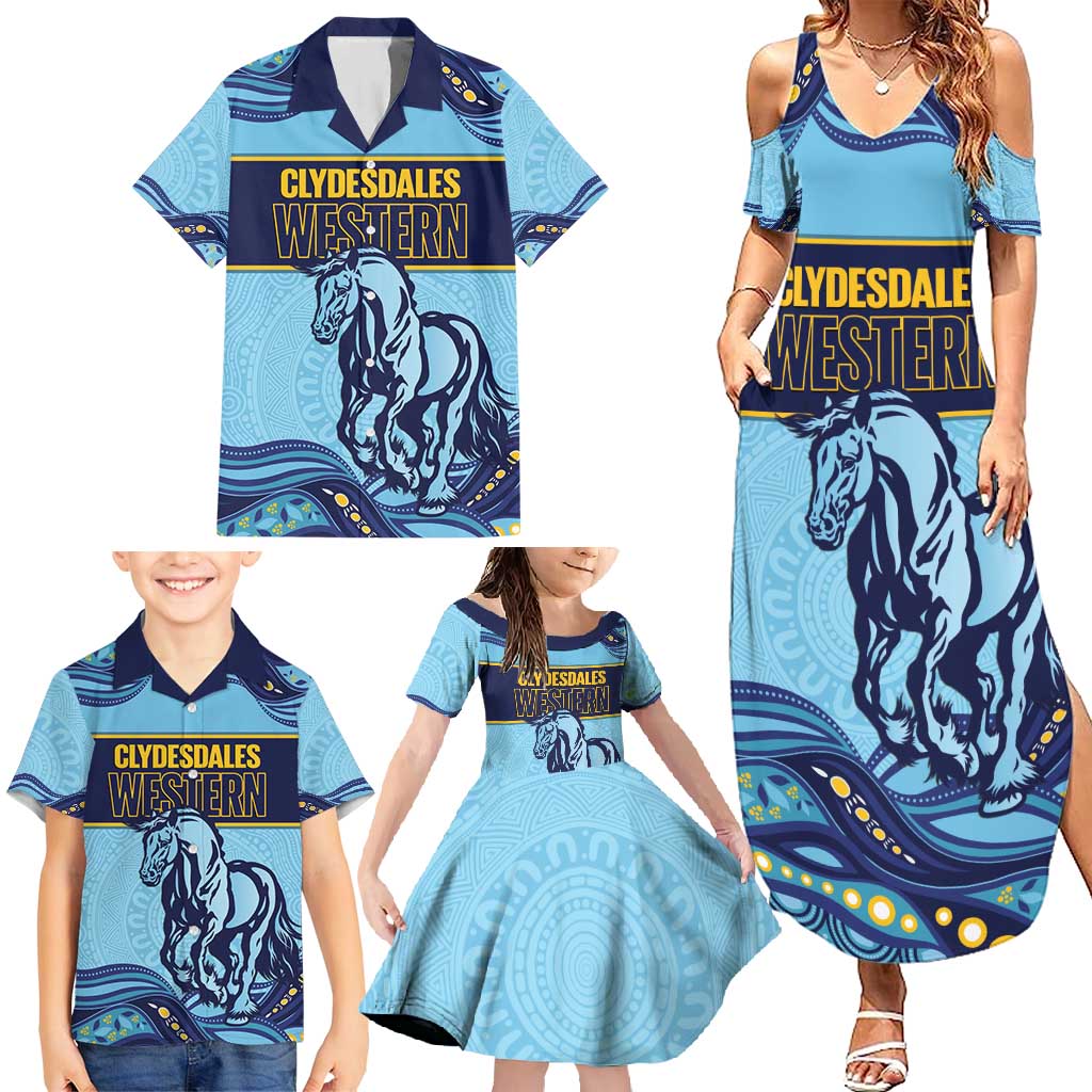 Toowoomba Rugby Custom Family Matching Summer Maxi Dress and Hawaiian Shirt Go Clydesdales Aboriginal Art - Aussie Hoodie