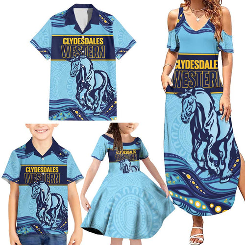 Toowoomba Rugby Custom Family Matching Summer Maxi Dress and Hawaiian Shirt Go Clydesdales Aboriginal Art - Aussie Hoodie