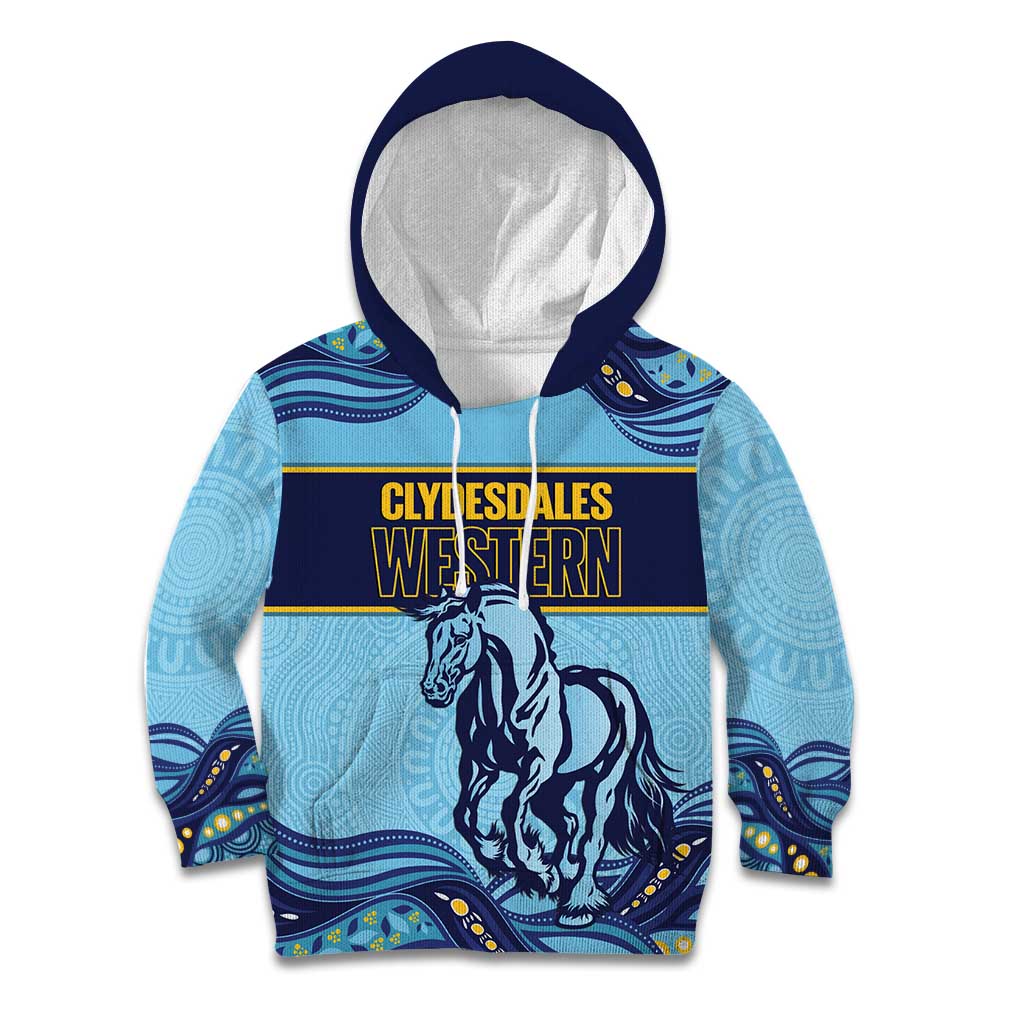 Toowoomba Rugby Custom Kid Hoodie Go Clydesdales Aboriginal Art - Aussie Hoodie