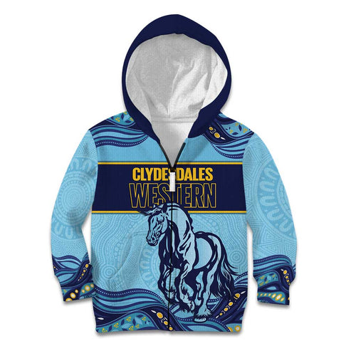Toowoomba Rugby Custom Kid Hoodie Go Clydesdales Aboriginal Art - Aussie Hoodie