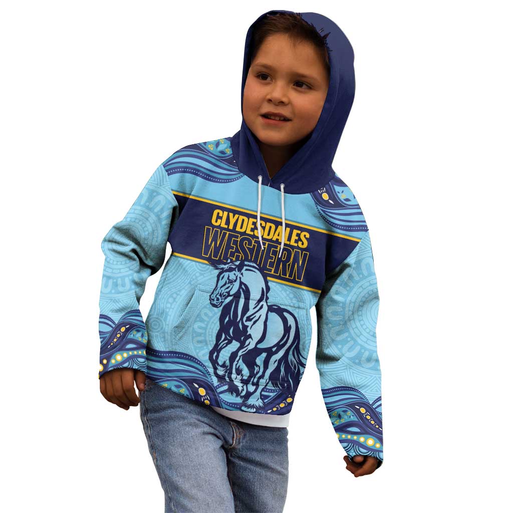 Toowoomba Rugby Custom Kid Hoodie Go Clydesdales Aboriginal Art - Aussie Hoodie