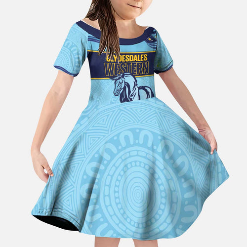 Toowoomba Rugby Custom Kid Short Sleeve Dress Go Clydesdales Aboriginal Art - Aussie Hoodie
