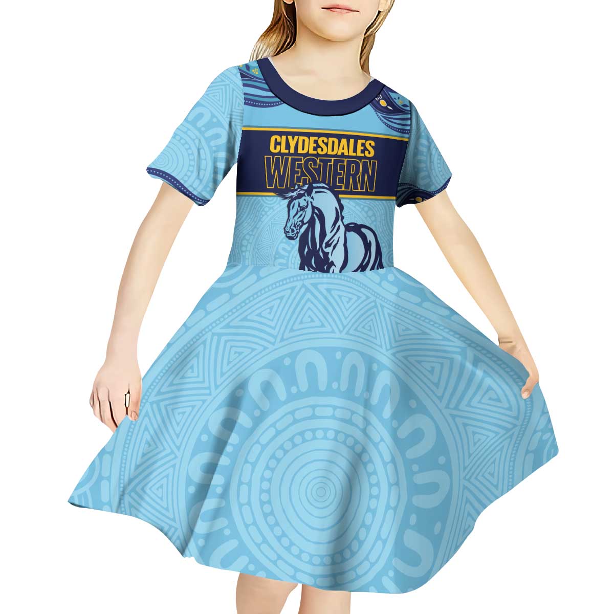 Toowoomba Rugby Custom Kid Short Sleeve Dress Go Clydesdales Aboriginal Art - Aussie Hoodie