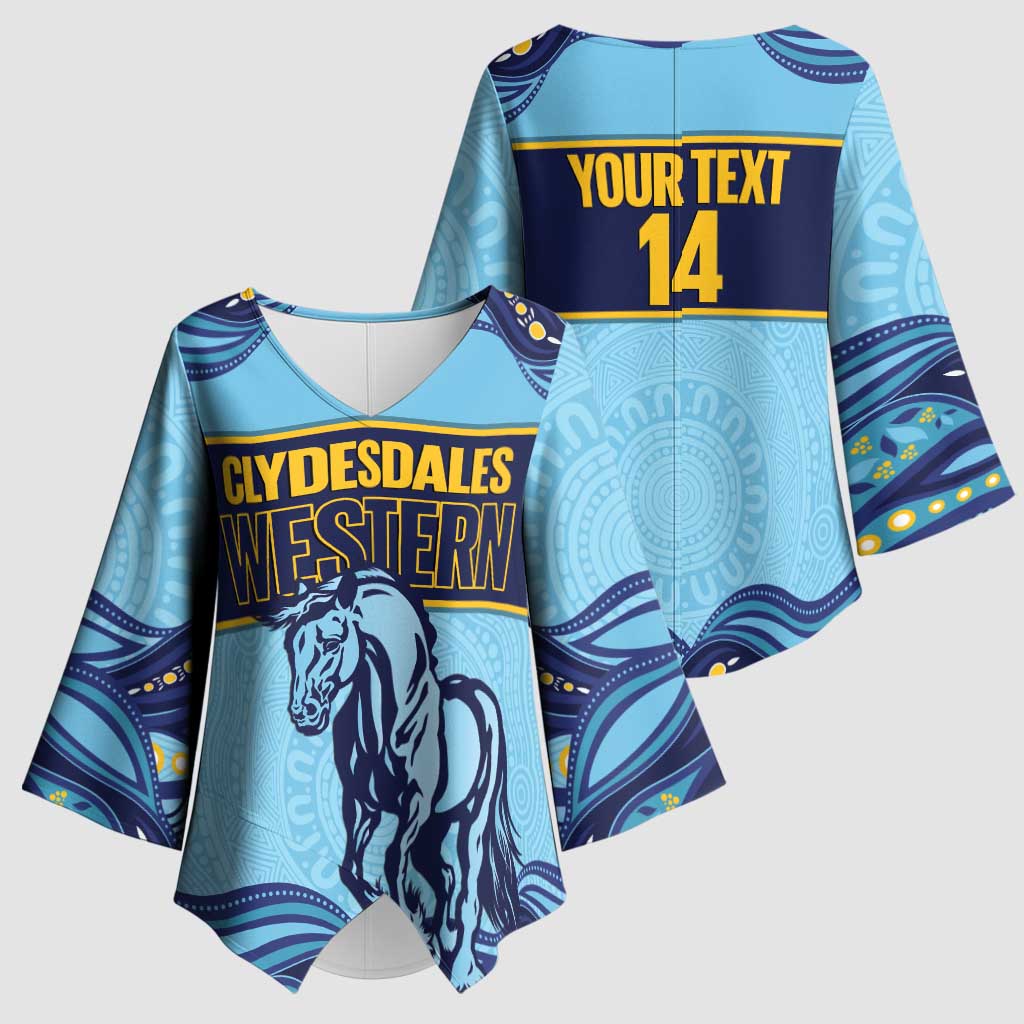 Toowoomba Rugby Custom Kimono Sleeve Blouse Go Clydesdales Aboriginal Art - Aussie Hoodie