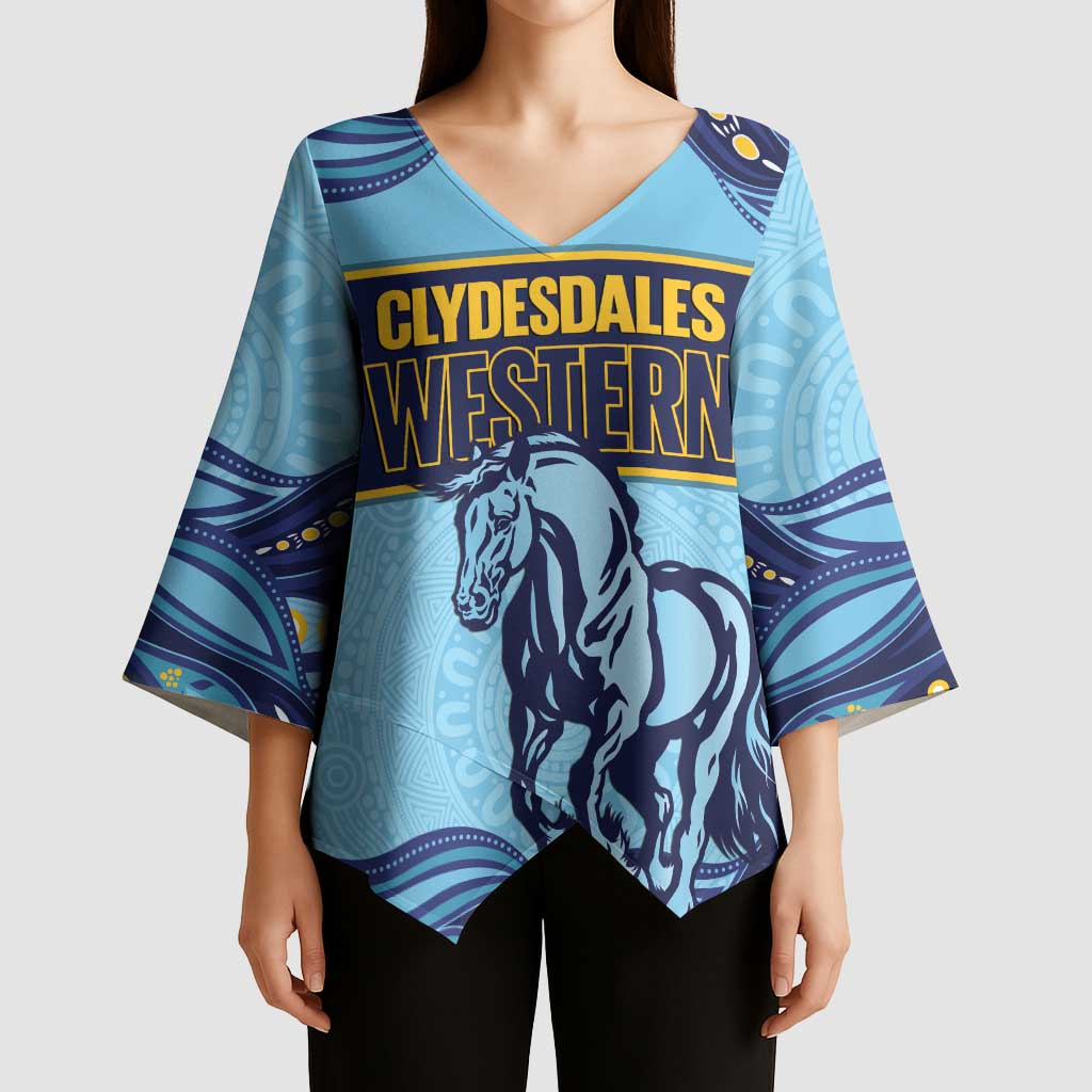 Toowoomba Rugby Custom Kimono Sleeve Blouse Go Clydesdales Aboriginal Art - Aussie Hoodie