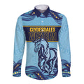 Toowoomba Rugby Custom Long Sleeve Button Shirt Go Clydesdales Aboriginal Art - Aussie Hoodie