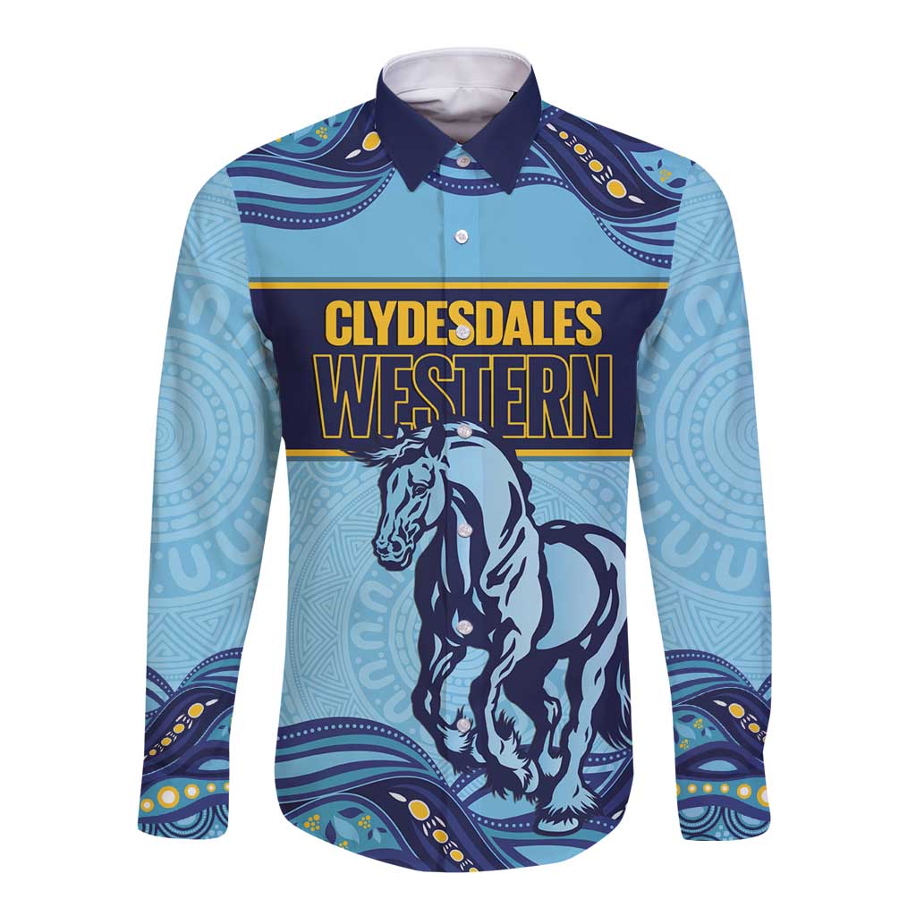 Toowoomba Rugby Custom Long Sleeve Button Shirt Go Clydesdales Aboriginal Art - Aussie Hoodie