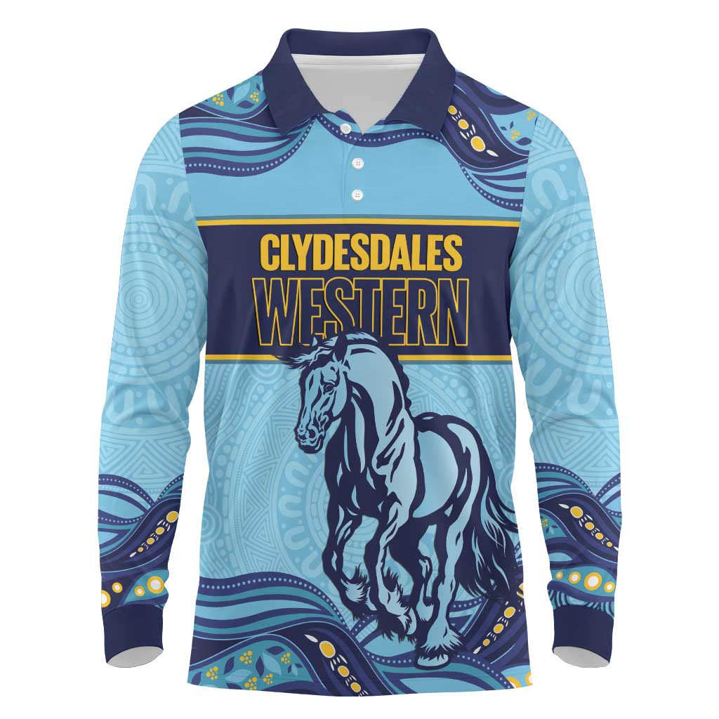 Toowoomba Rugby Custom Long Sleeve Polo Shirt Go Clydesdales Aboriginal Art - Aussie Hoodie