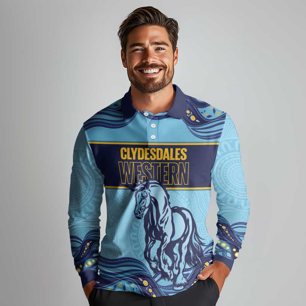 Toowoomba Rugby Custom Long Sleeve Polo Shirt Go Clydesdales Aboriginal Art - Aussie Hoodie