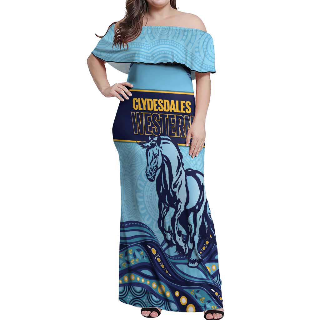 Toowoomba Rugby Custom Off Shoulder Maxi Dress Go Clydesdales Aboriginal Art - Aussie Hoodie