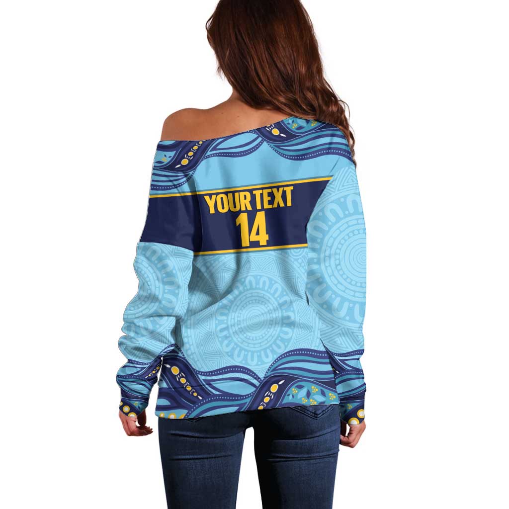 Toowoomba Rugby Custom Off Shoulder Sweater Go Clydesdales Aboriginal Art - Aussie Hoodie
