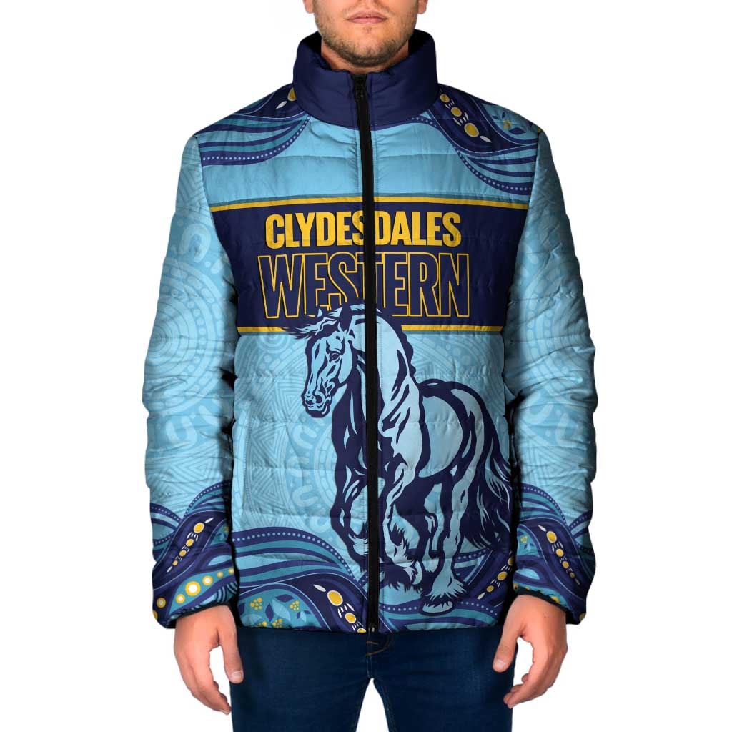 Toowoomba Rugby Custom Padded Jacket Go Clydesdales Aboriginal Art - Aussie Hoodie