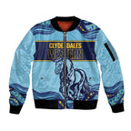 Toowoomba Rugby Custom Sleeve Zip Bomber Jacket Go Clydesdales Aboriginal Art - Aussie Hoodie