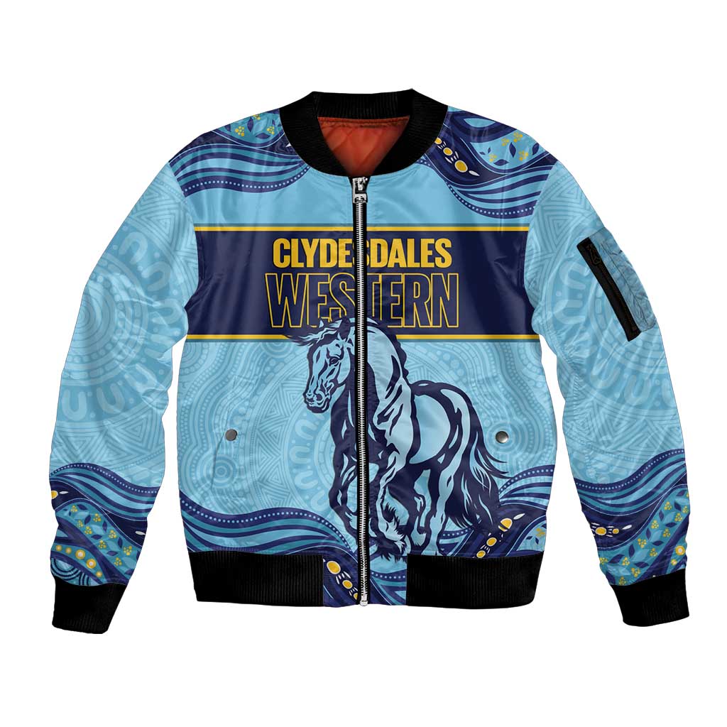 Toowoomba Rugby Custom Sleeve Zip Bomber Jacket Go Clydesdales Aboriginal Art - Aussie Hoodie