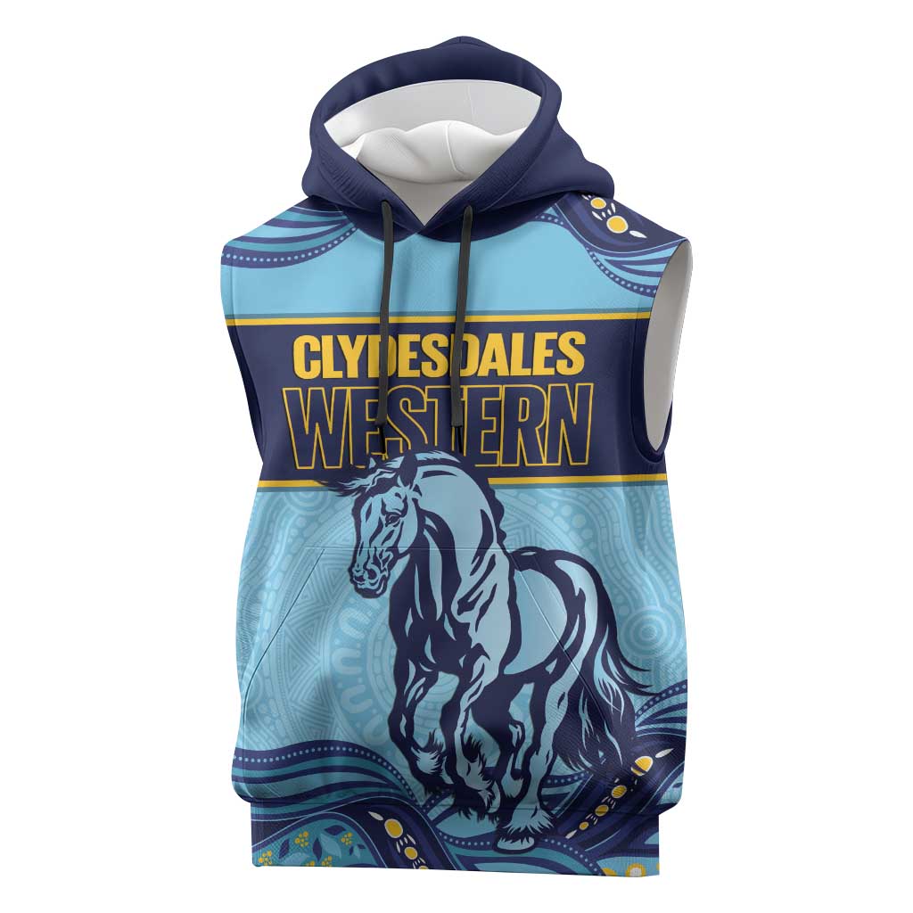Toowoomba Rugby Custom Sleeveless Hoodie Go Clydesdales Aboriginal Art - Aussie Hoodie