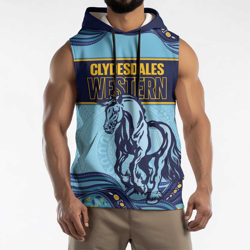Toowoomba Rugby Custom Sleeveless Hoodie Go Clydesdales Aboriginal Art - Aussie Hoodie