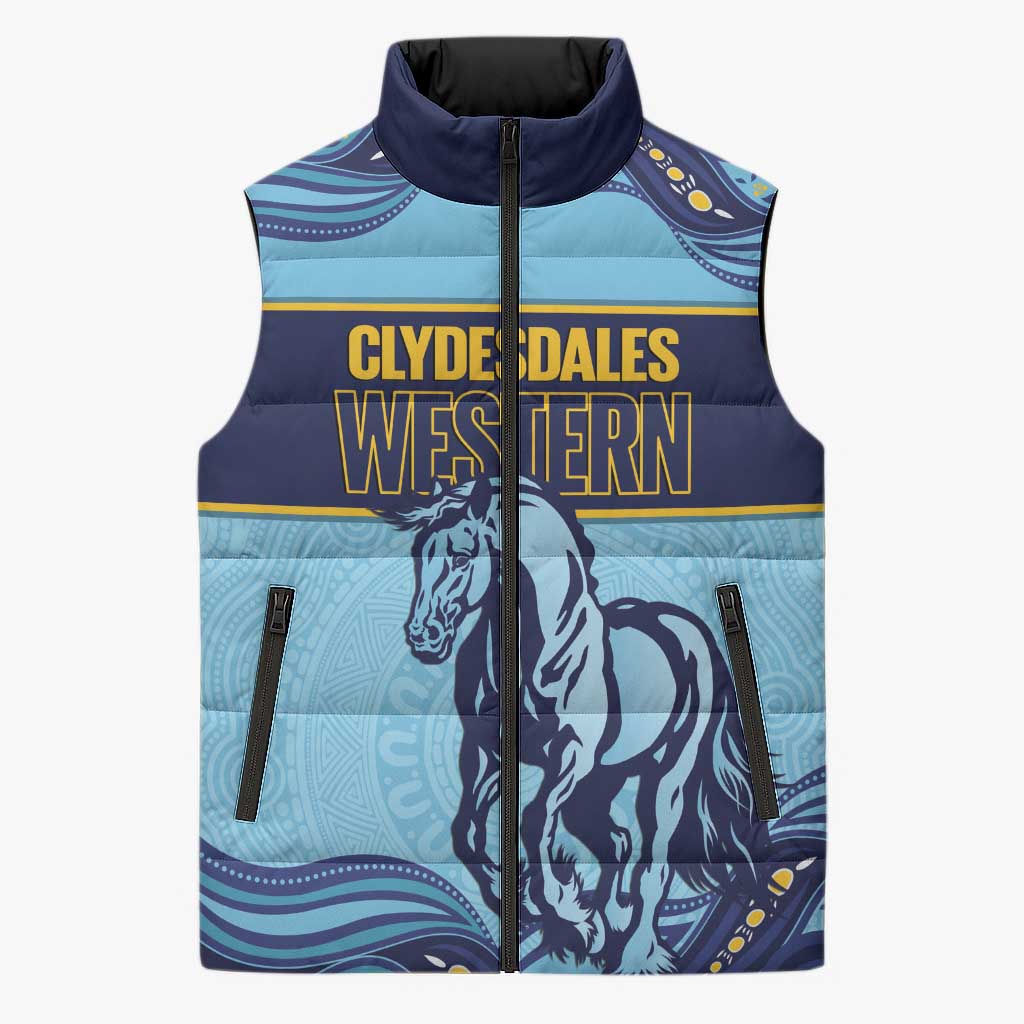 Toowoomba Rugby Custom Sleeveless Puffer Jacket Go Clydesdales Aboriginal Art - Aussie Hoodie