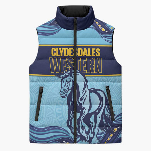 Toowoomba Rugby Custom Sleeveless Puffer Jacket Go Clydesdales Aboriginal Art - Aussie Hoodie