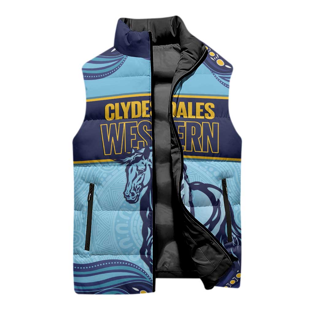 Toowoomba Rugby Custom Sleeveless Puffer Jacket Go Clydesdales Aboriginal Art - Aussie Hoodie