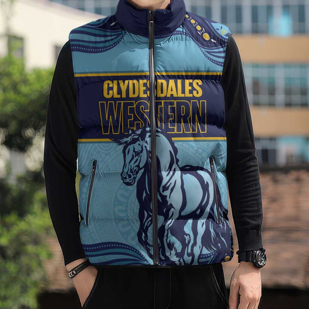 Toowoomba Rugby Custom Sleeveless Puffer Jacket Go Clydesdales Aboriginal Art - Aussie Hoodie