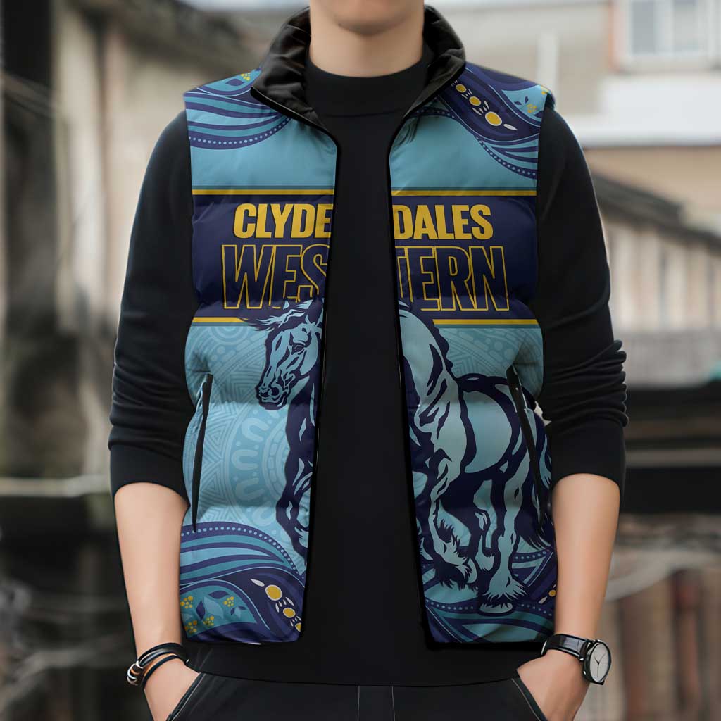 Toowoomba Rugby Custom Sleeveless Puffer Jacket Go Clydesdales Aboriginal Art - Aussie Hoodie