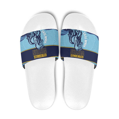 Toowoomba Rugby Custom Slide Sandals Go Clydesdales Aboriginal Art - Aussie Hoodie