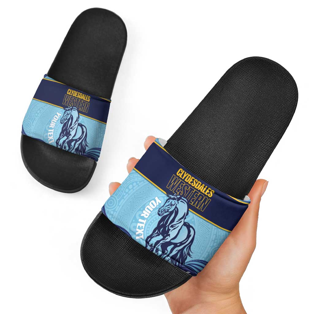 Toowoomba Rugby Custom Slide Sandals Go Clydesdales Aboriginal Art - Aussie Hoodie