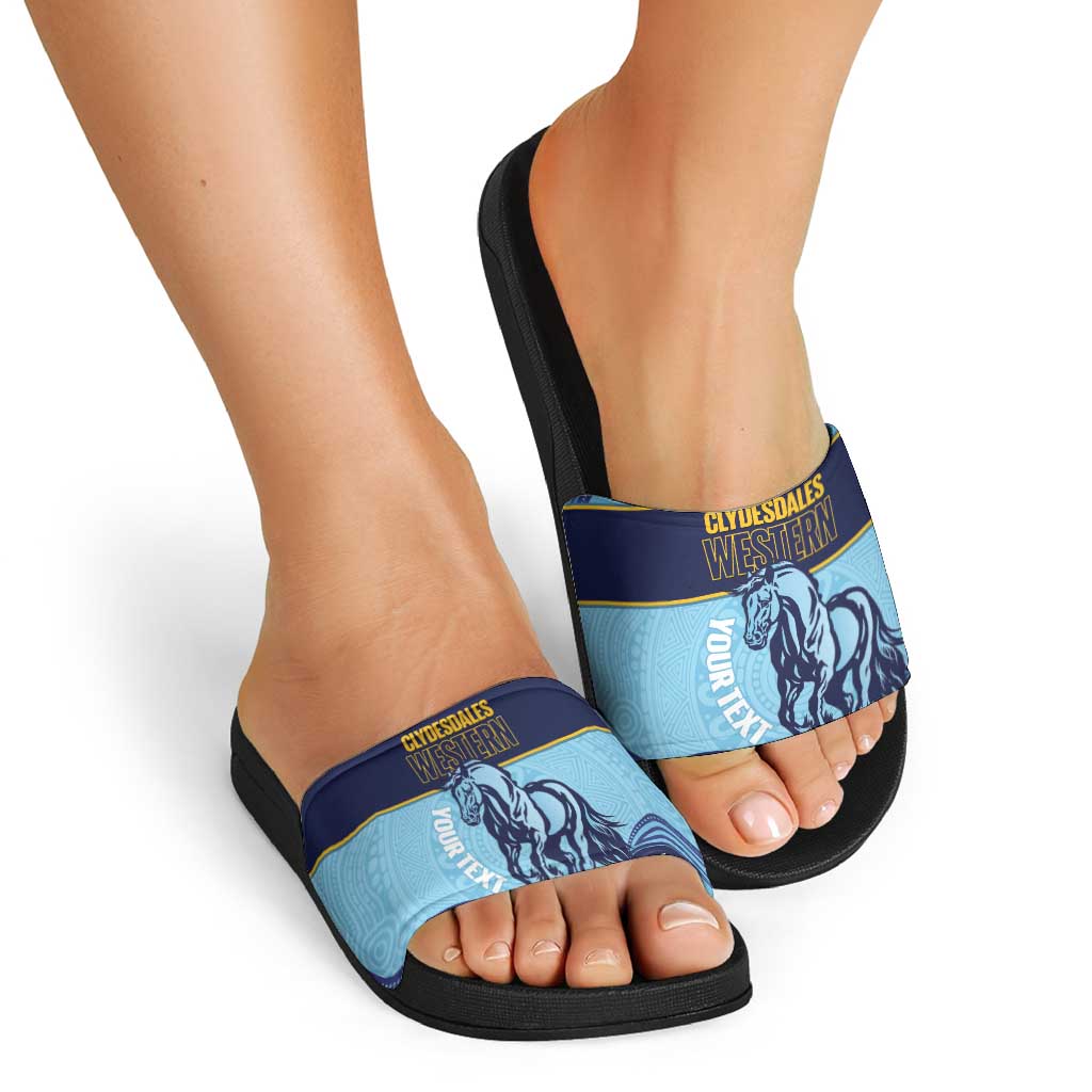 Toowoomba Rugby Custom Slide Sandals Go Clydesdales Aboriginal Art - Aussie Hoodie