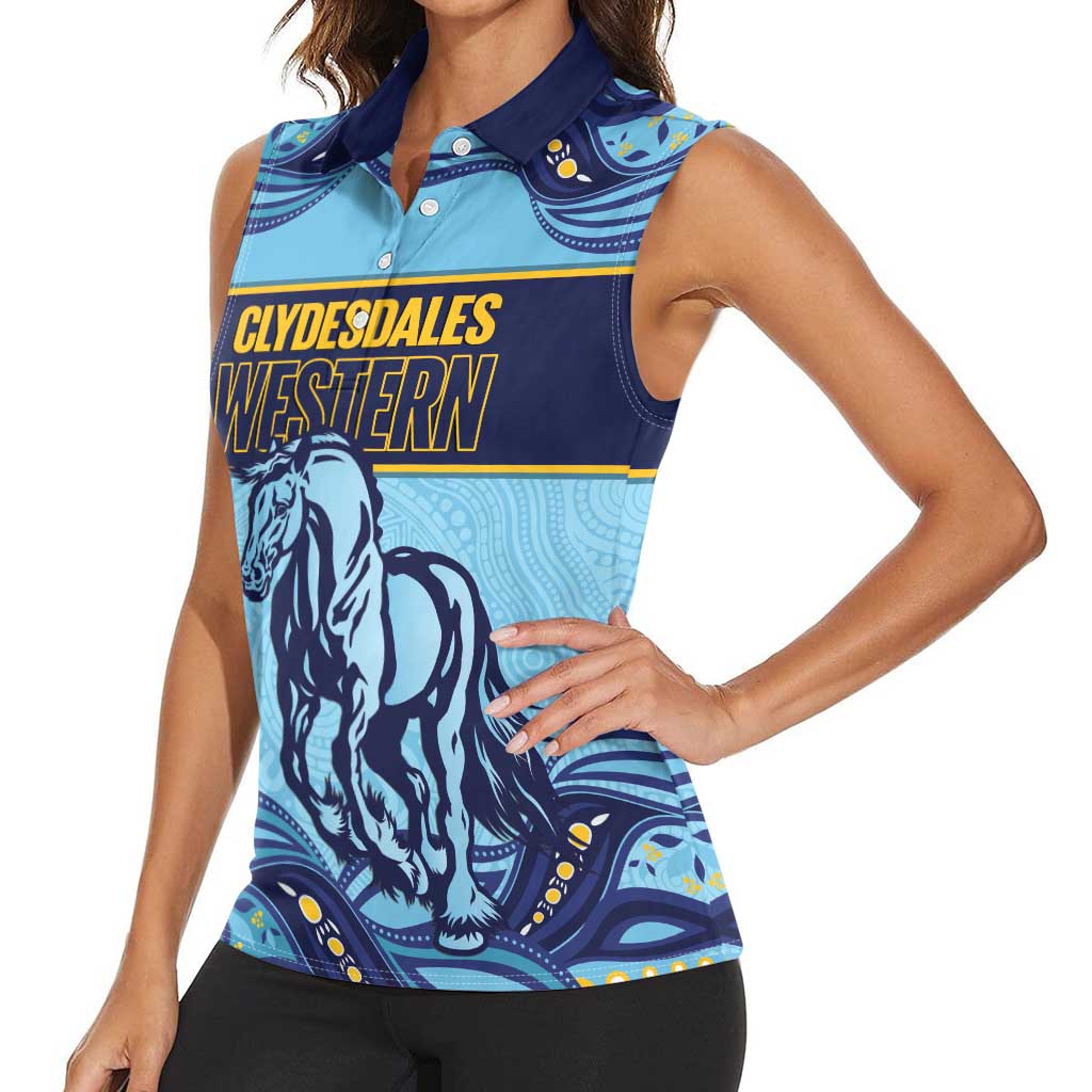 Toowoomba Rugby Custom Women Sleeveless Polo Shirt Go Clydesdales Aboriginal Art - Aussie Hoodie