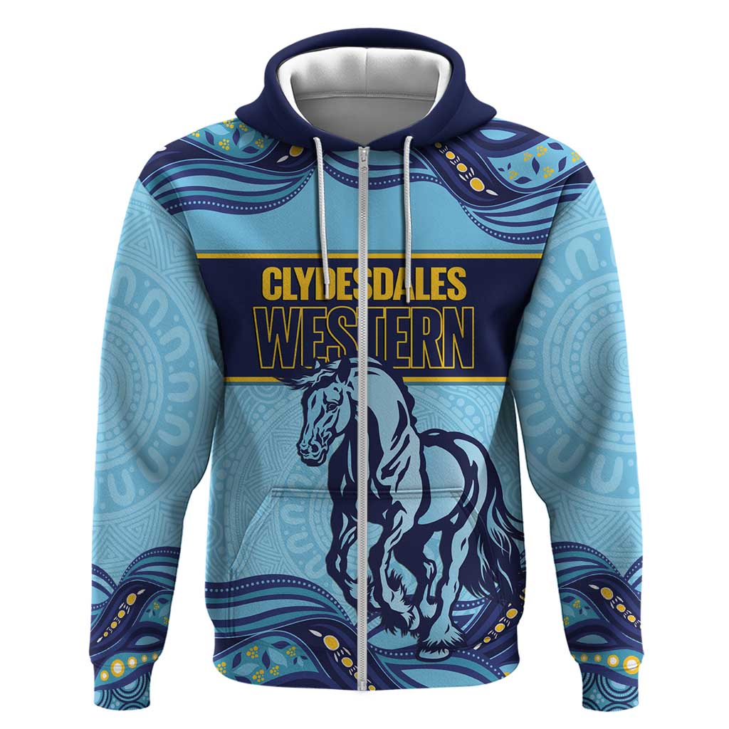 Toowoomba Rugby Custom Zip Hoodie Go Clydesdales Aboriginal Art - Aussie Hoodie