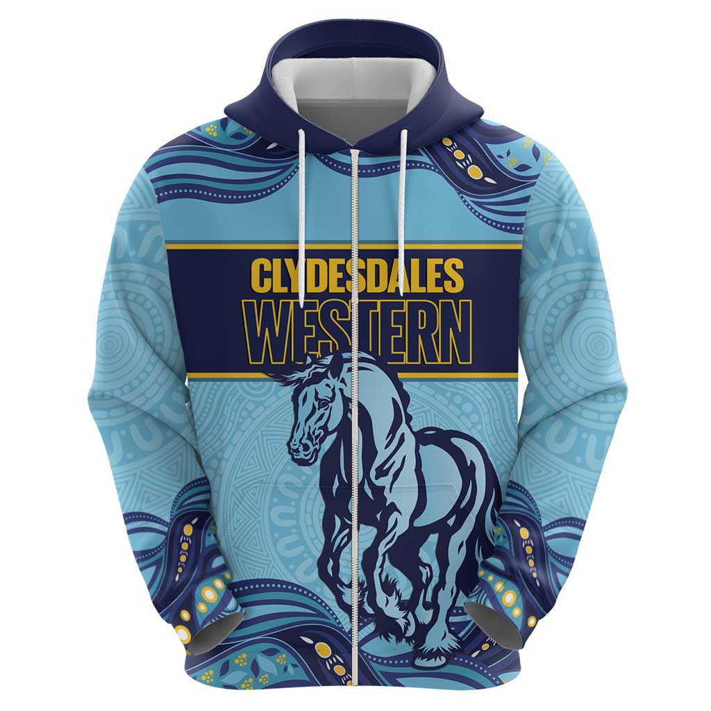 Toowoomba Rugby Custom Zip Hoodie Go Clydesdales Aboriginal Art - Aussie Hoodie