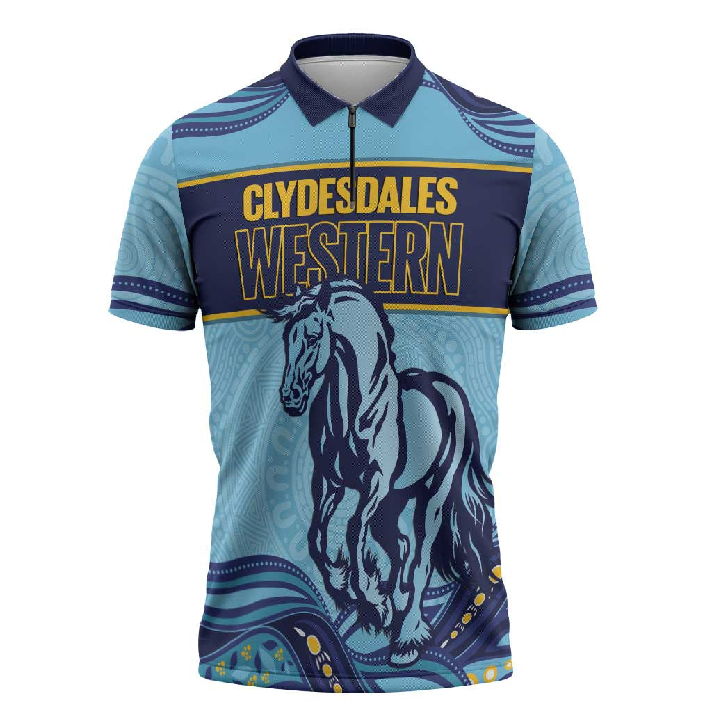 Toowoomba Rugby Custom Zipper Polo Shirt Go Clydesdales Aboriginal Art - Aussie Hoodie