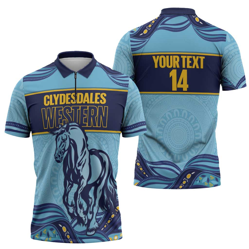 Toowoomba Rugby Custom Zipper Polo Shirt Go Clydesdales Aboriginal Art - Aussie Hoodie