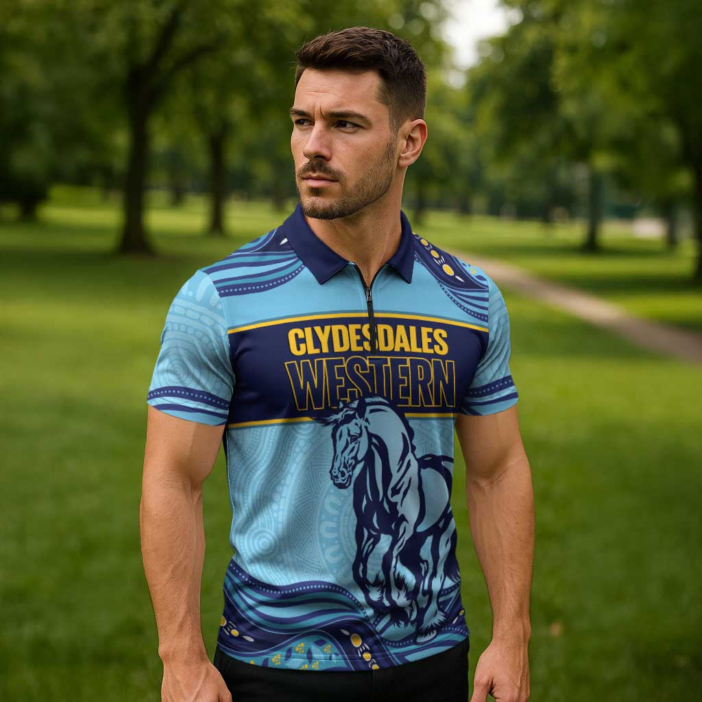 Toowoomba Rugby Custom Zipper Polo Shirt Go Clydesdales Aboriginal Art - Aussie Hoodie