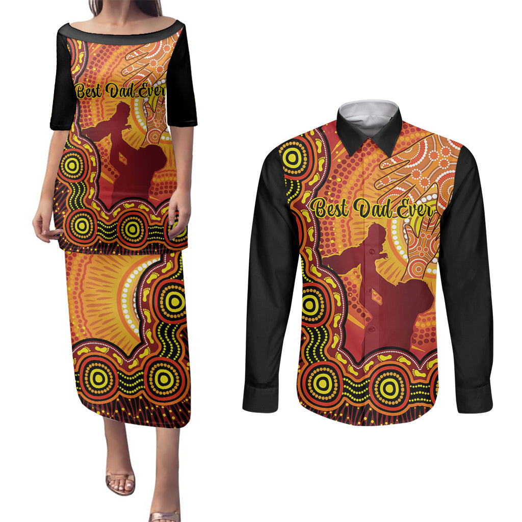 australia-father-day-couples-matching-puletasi-dress-and-long-sleeve-button-shirts-aussie-best-dad-ever-indigenous-hand-art