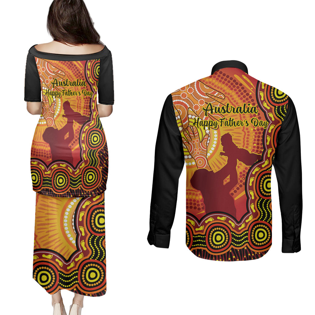 australia-father-day-couples-matching-puletasi-dress-and-long-sleeve-button-shirts-aussie-best-dad-ever-indigenous-hand-art