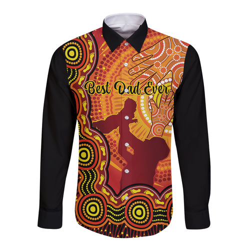australia-father-day-long-sleeve-button-shirt-aussie-best-dad-ever-indigenous-hand-art