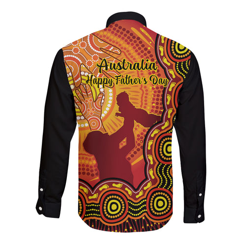 australia-father-day-long-sleeve-button-shirt-aussie-best-dad-ever-indigenous-hand-art