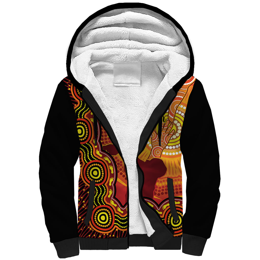 australia-father-day-sherpa-hoodie-aussie-best-dad-ever-indigenous-hand-art